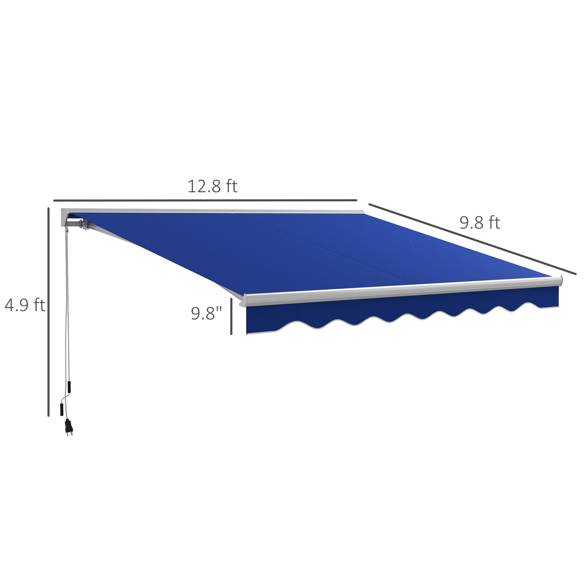 Outsunny 13' X 10' Electric Awning With Led Lights, Retractable Awning, Uv40 Sun Shade Shelter With Remote Controller And Crank Handle For Deck, Balcony, Yard, Blue Blue Aluminum