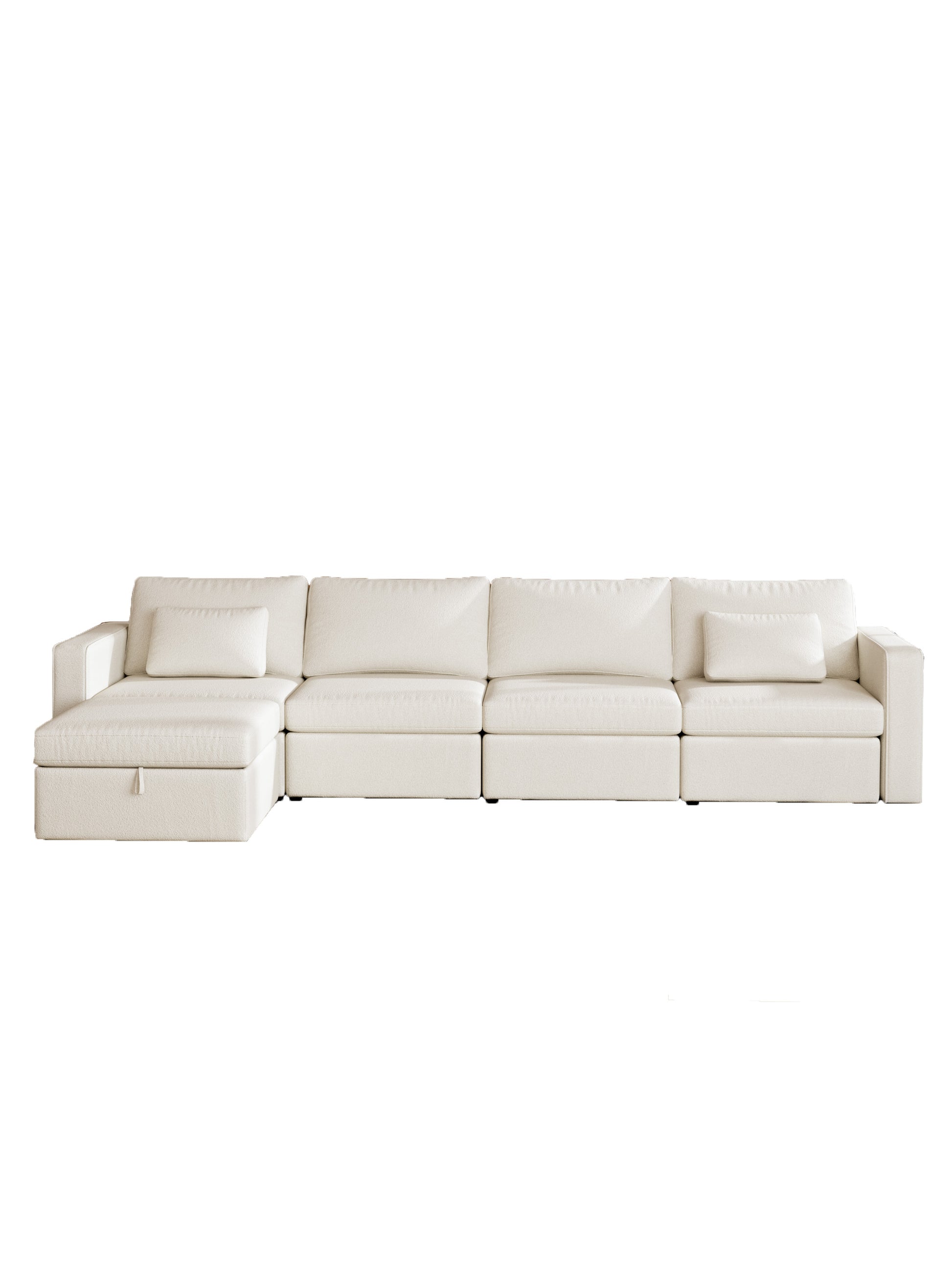 Modern Cotton Linen Modular Sectional Sofa, L Shape Convertible Sofa Set With Pillows, Oversized Sectional Couches With Storage Ottomans For Living Room, Loft, Apartment, Office White 5 Seats White Wood Primary Living Space Medium Duty Pine 5 Seat White