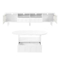 Cream Style Tv Stand And Coffee Table Set Of 2, Led Light Strip Tv Stand For Tvs Up To 80'', Cloud Top Coffee Table With 2 Brake Wheels For Living Room, White White 80 89 Inches Particle Board