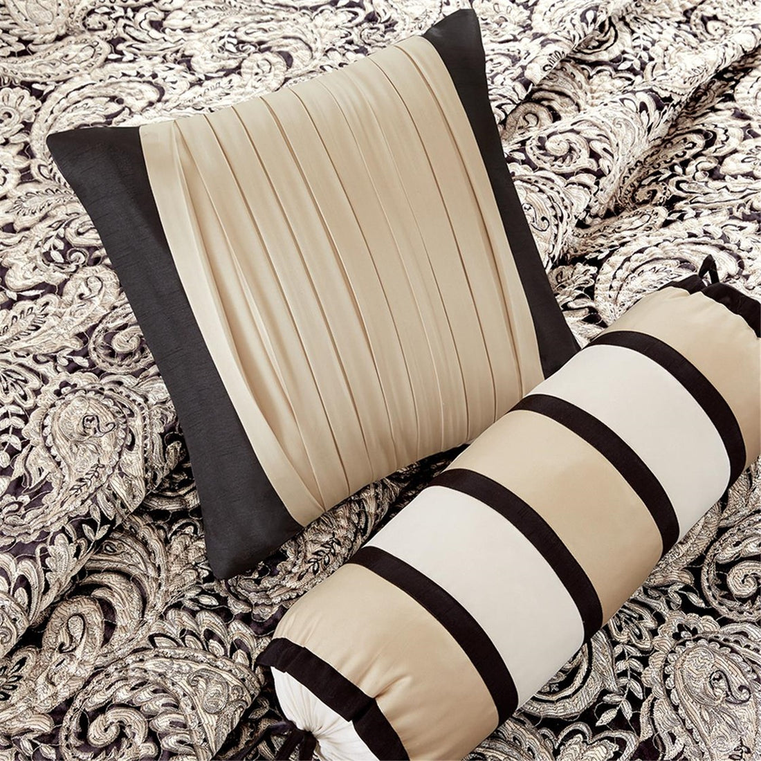 6 Piece Jacquard Quilt Set With Throw Pillows Black Full Queen Full Black Cotton