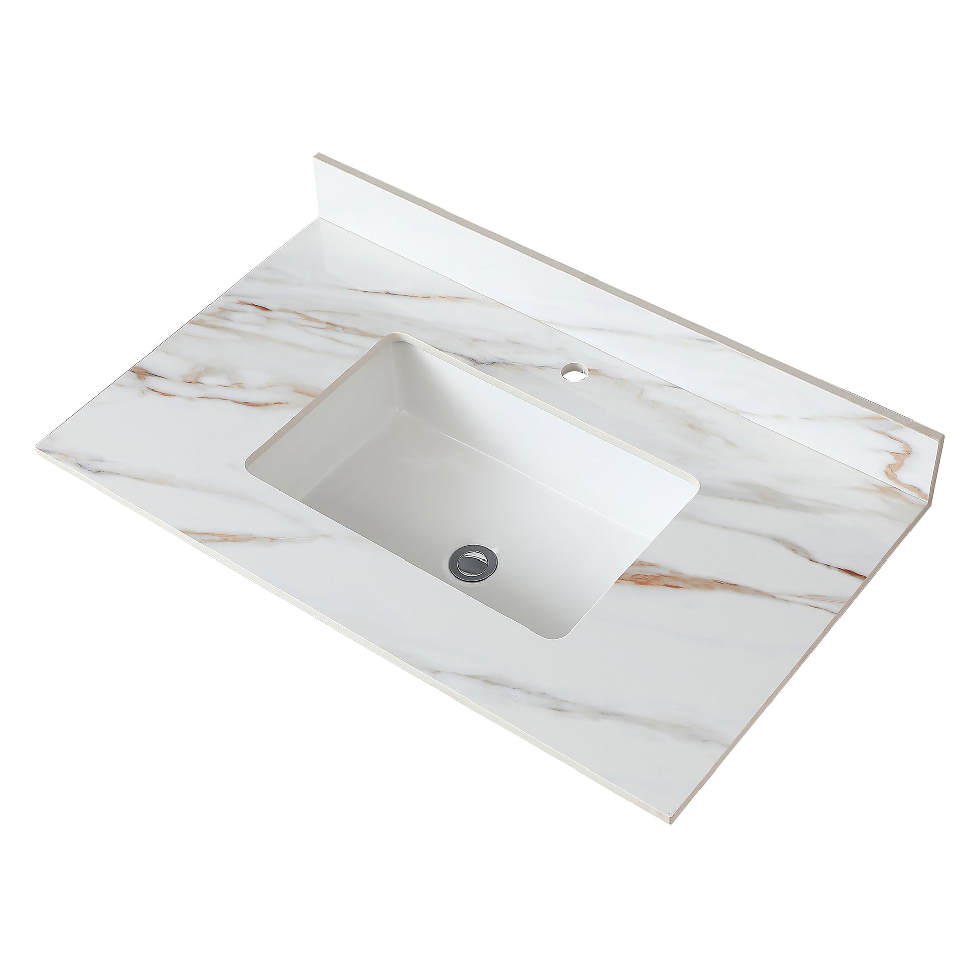 37 Inch Marble Vanity Top, Bathroom Vanity Top With Undermount Rectangular Middle Sink And 4" Height Backsplash, Pre Drilled Faucet Hole Vanity Top, Carrara White With Veins White Marble Bathroom American Design,American Traditional Sintered Stone