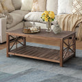 52''W Handcrafted Coffee Table In Front Of The Sofa Or Loveseat For Living Room Brwon Antique Brown Light Brown Desk Top Primary Living Space Antique Floor Mount Rectangular Open Storage Coffee & End Tables Lacquered Solid Wood Mdf Mdf