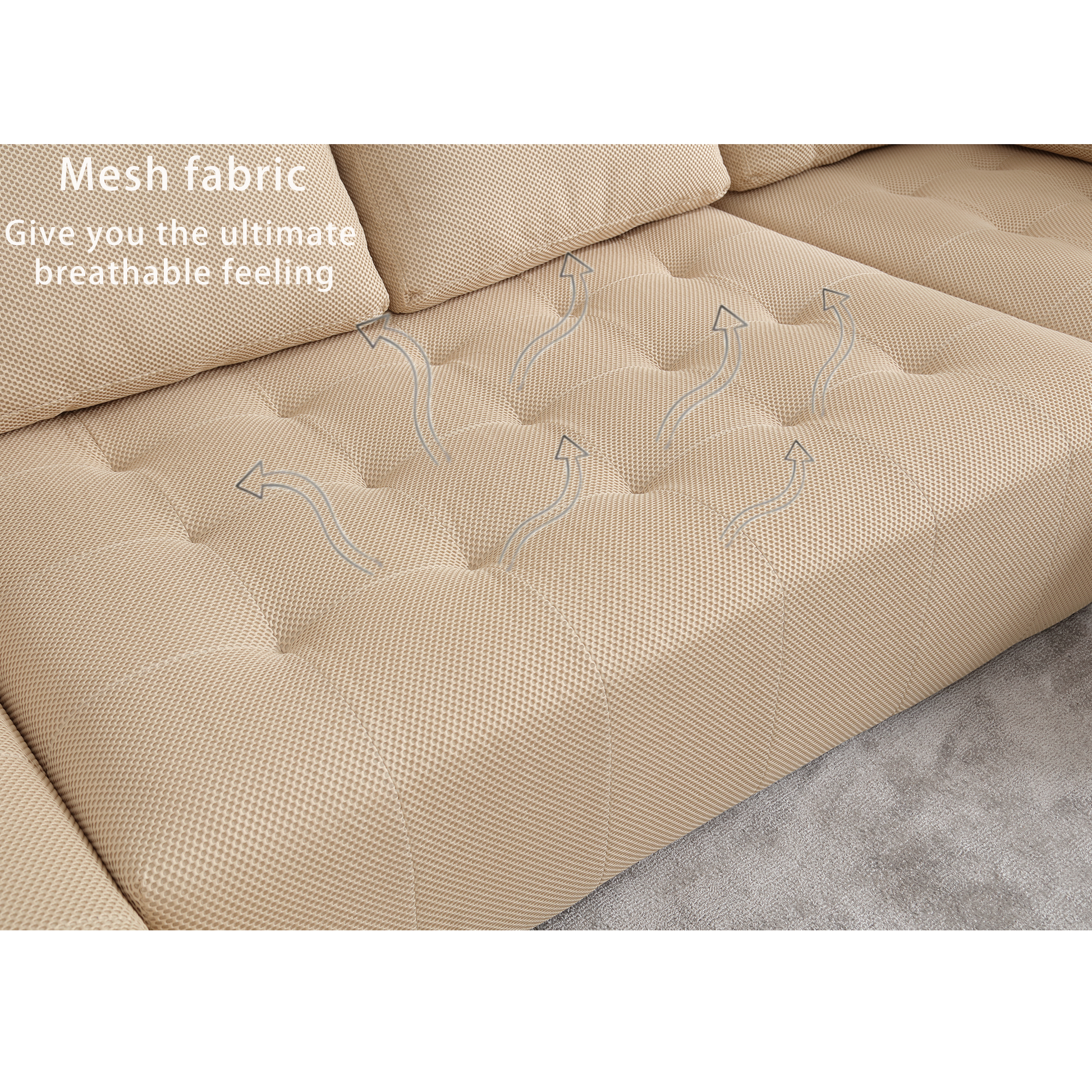 Arrived 138.5 "Modular Combination Sofa, U Shaped Sofa, Living Room, Apartment, Upholstered ,6 Seat Sofa, Free Combination Sofa Mesh Fabric ,Fabric, Khaki Khaki Polyester Primary Living Space Soft