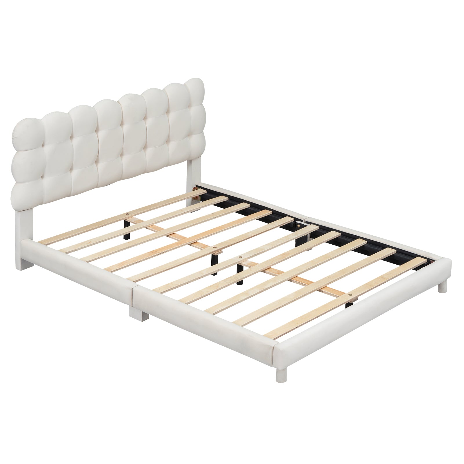 Full Size Upholstered Platform Bed With Soft Headboard,Beige Full Beige Upholstered