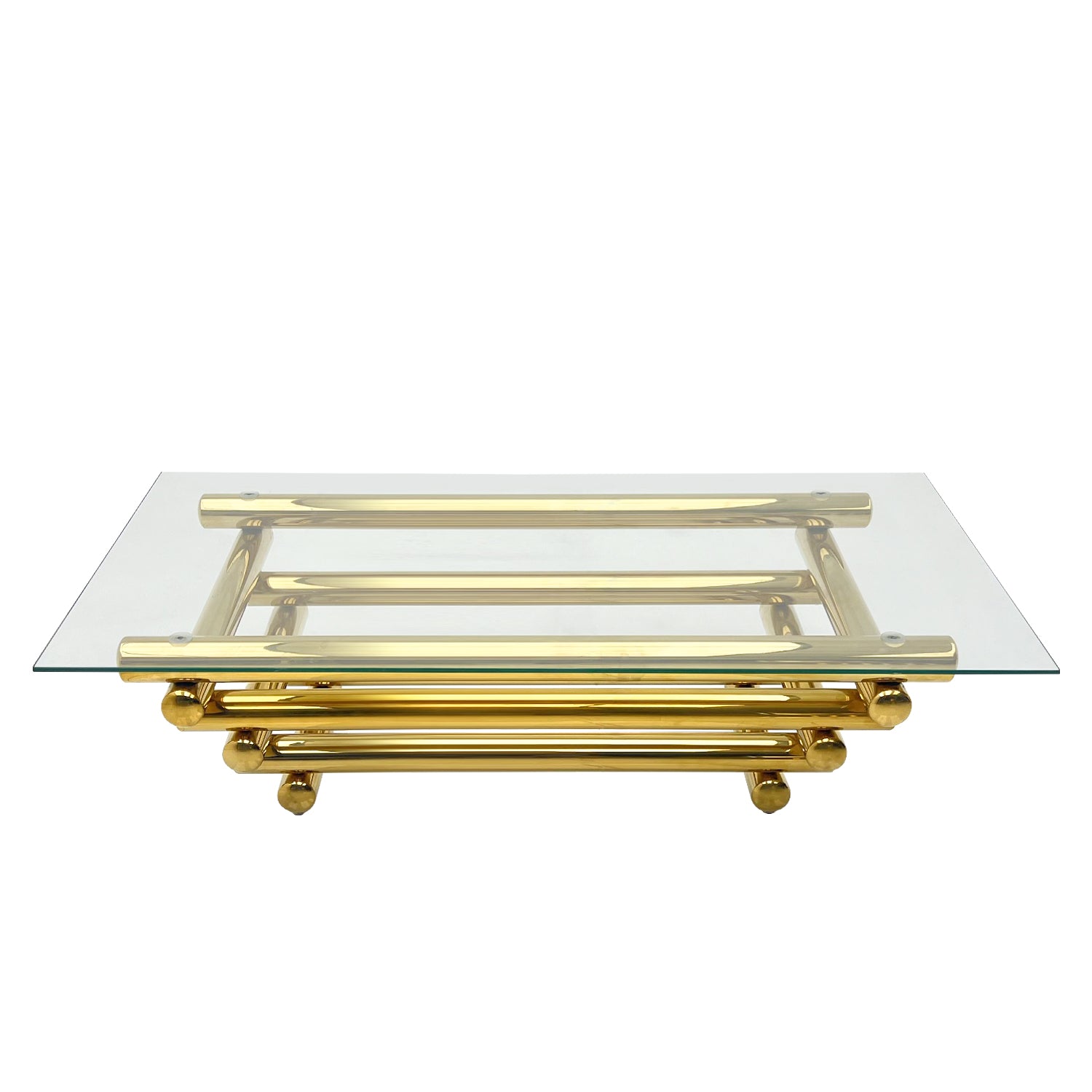 55" Rectangle Modern Stainless Steel Coffee Table, Clear Tempered Glass Table Top, Living Room Table, With Modern Style, Gold Clear,Gold Modern Open Storage Rectangular Stainless Steel,Tempered