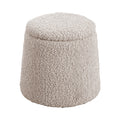 Round Storage Ottoman Beige Upholstered