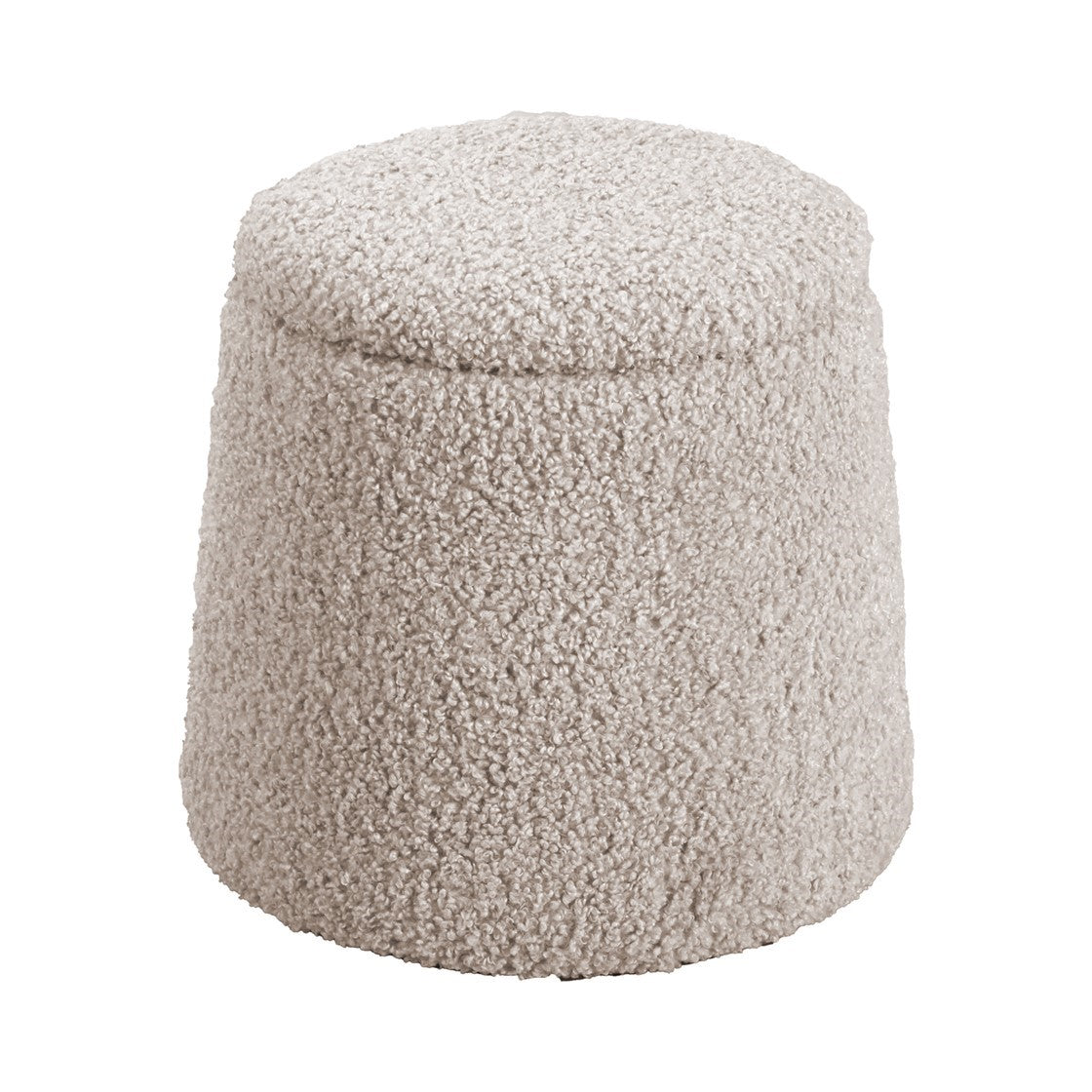 Round Storage Ottoman Beige Upholstered