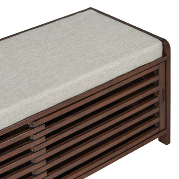 Distressed Shutter Storage Bench With Acacia Veneer For Retro Charm For Living Room, Entryway Espresso Espresso Mdf