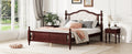Queen Pine Wooden Bed With Upholstered Headboard And Panel Footboard, With Two Bed Rail Support Feet And Central Platform Support Feet ,Classic Cherry Queen Cherry Pine