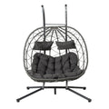 2 Persons Egg Chair With Stand Indoor Outdoor Swing Chair Patio Wicker Hanging Egg Chair Hanging Basket Chair With Stand For Bedroom Living Room Balcony Gray Steel