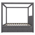 Twin Size Upholstery Canopy Platform Bed With Trundle And Three Storage Drawers, Gray Twin Gray Upholstered