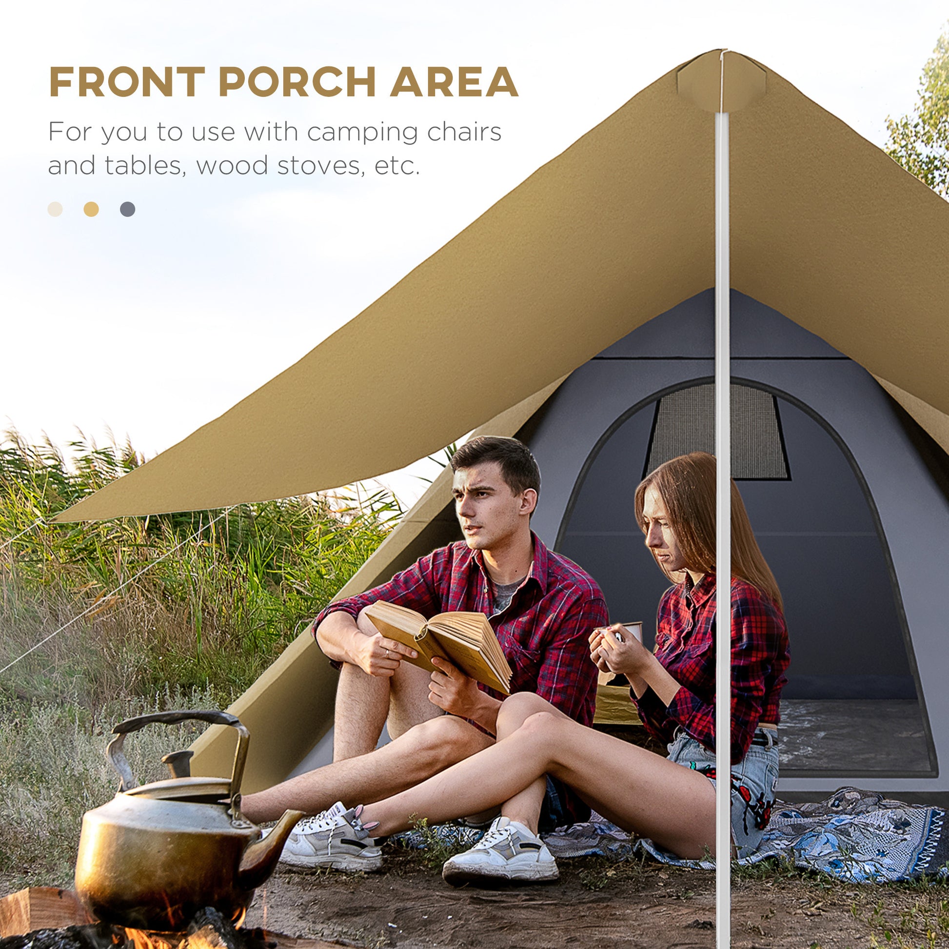 Outsunny 15.4'X15.4'X8.5' Teepee Tent, Waterproof Camping Tent With Porch Area, Floor And Carry Bag, For 2 3 Person Outdoor Backpacking Camping Hiking, Coffee Coffee Fabric