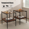 Set Of 2 Rectangle End Table, Tempered Glass Tabletop With Mdf Layer, Modern Table For Living Roombrown Glass Brown Tempered Glass