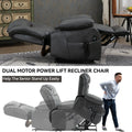 Dual Motor Infinite Position Up To 350 Lbs Electric Medium Size Grey Power Lift Recliner Chair With 8 Point Vibration Massage And Lumbar Heating White Metal Primary Living Space Heavy Duty Pine Antique Gray Faux Leather Power Remote Medium Firm Pillow