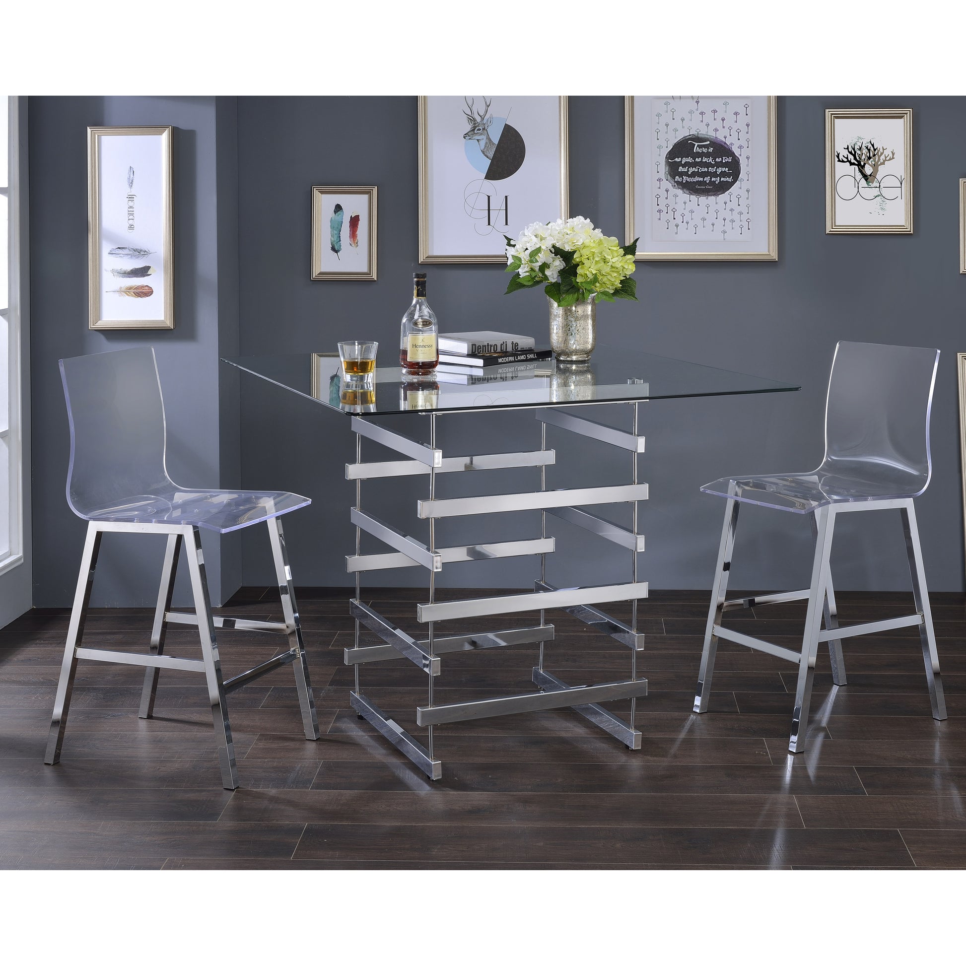 Clear And Chrome Armless Counter Height Chair Set Of 2 Clear Dining Room Contemporary Solid Back Set Of 2 Wood Plastic