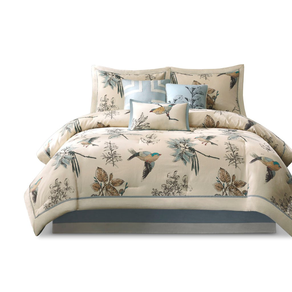7 Piece Printed Cotton Twill Comforter Set Khaki King King Khaki Cotton
