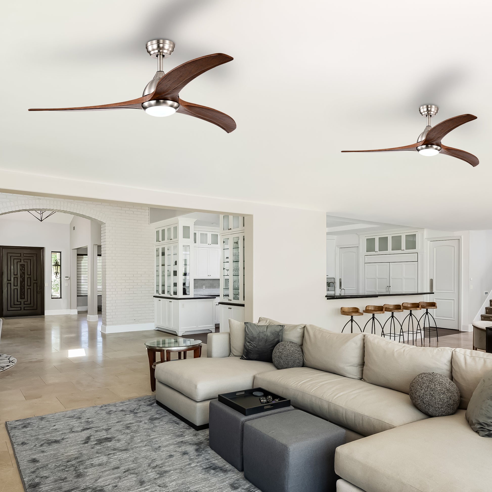 52" Ceiling Fan, Indoor Outdoor Ceiling Fan With Light With Remote Control, Noiseless Reversible Motor, 6 Speed ,3 Colorfor Patio Living Room, Bedroom, Office,Indoor. Stain Nickel Walnut Nickel Contemporary,Farmhouse,Industrial Wood Iron