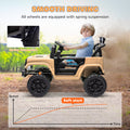Qaba 12V Ride On Truck, Battery Powered Kids Electric Car Utv With 4 Suspension Wheels, Remote Control, 3 Speeds, Led Headlights, Horn, Usb Music, Khaki Khaki Plastic