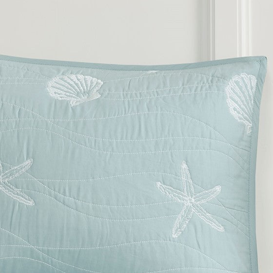 4 Piece Cotton Reversible Embroidered Quilt Set With Throw Pillow Aqua King Cal King King Aqua Cotton