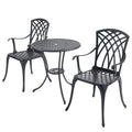 3 Piece Bistro Table Set Cast Aluminum Outdoor Patio Furniture With Umbrella Hole Patio Balcony, Black Black Aluminium