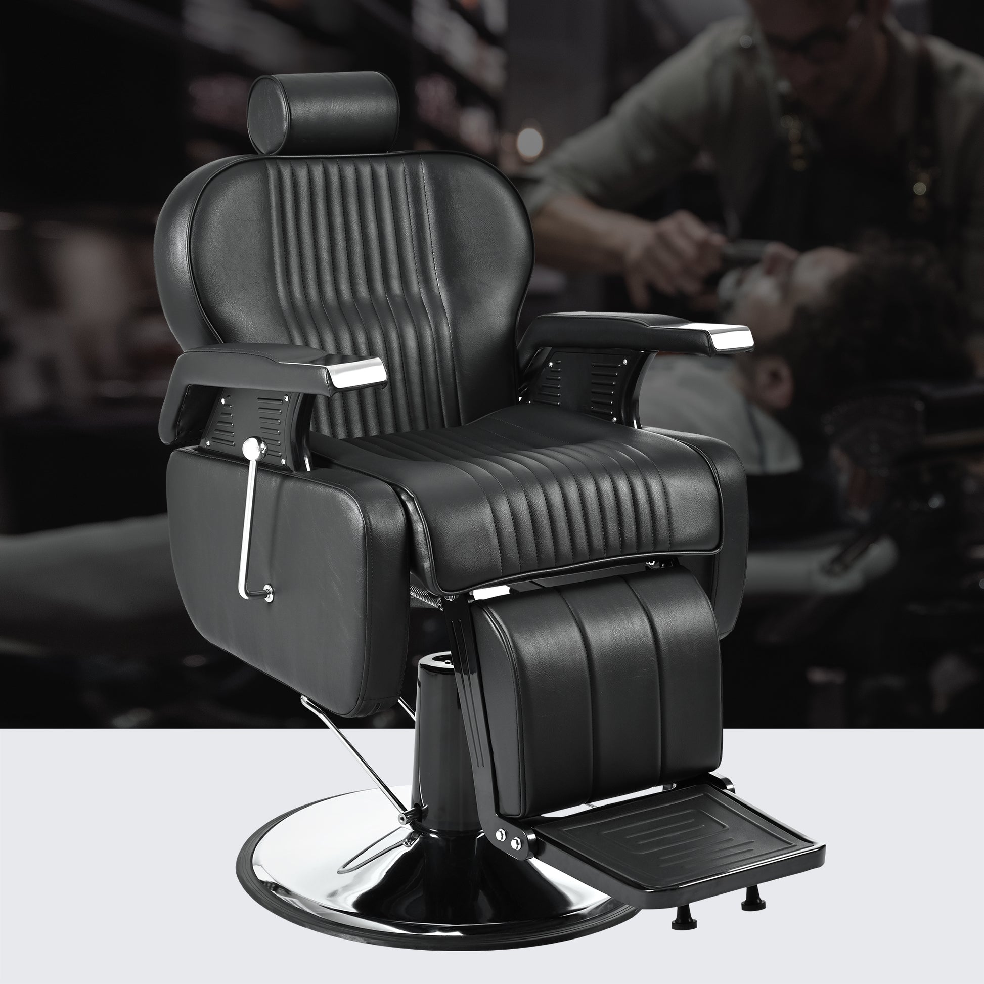 Heavy Duty Reclining Barber Chair,All Purpose Hydraulic Recline Barber Chair Salon Beauty Styling Chair360 Swivel&Height Adjustable,For Barber Shop & Beauty Salon,Spa Tattoo Styling Equipment,Black