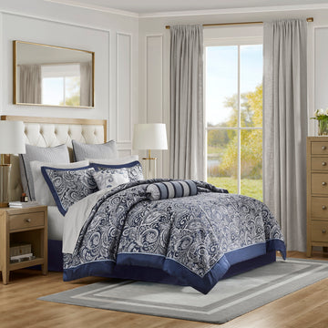 12 Piece Comforter Set With Cotton Bed Sheets Navy Cal King California King Navy Polyester