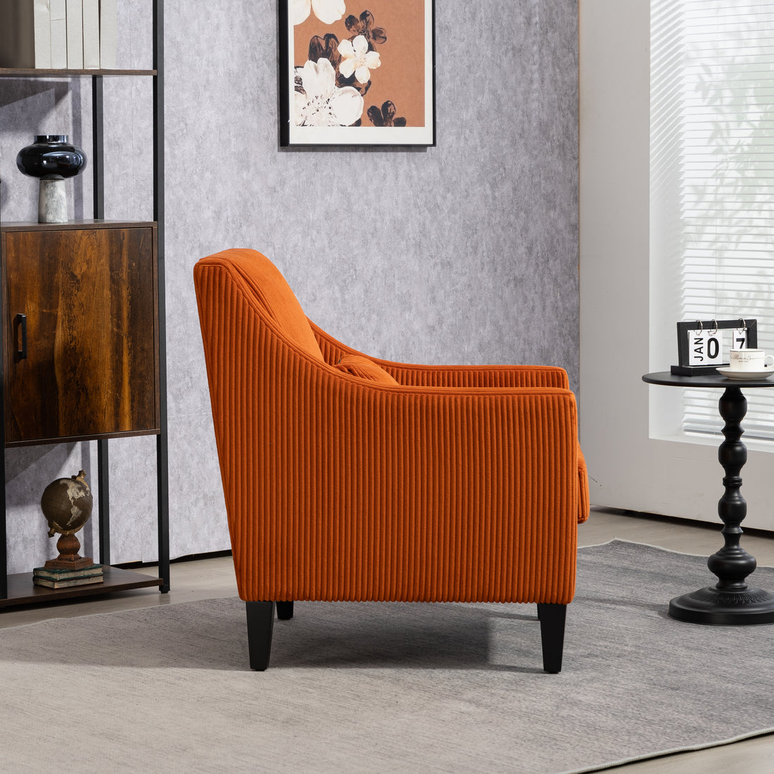 Coolmore Modern Accent Chair,Upholstered Armchair With Scooped Arms For Bedroom,Apartment,Studio,Office,Waiting Room Orange Corduroy Orange Primary Living Space Foam Corduroy
