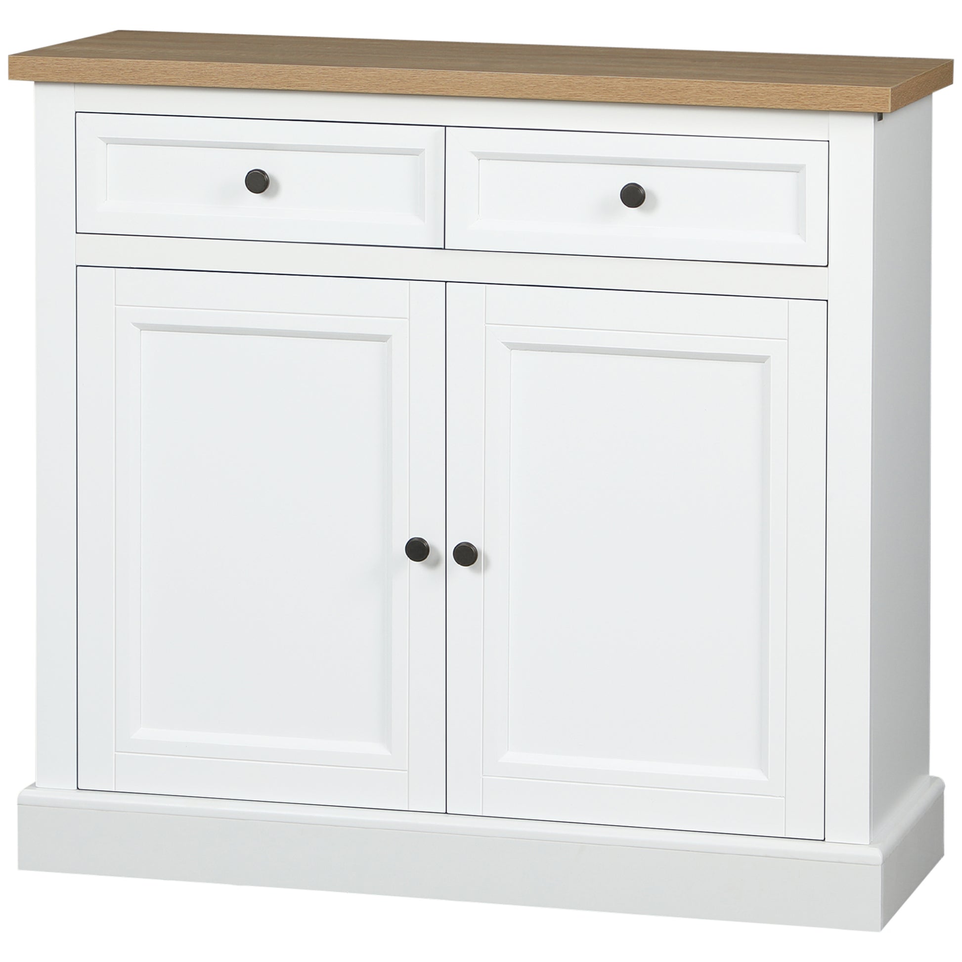 Homcom Sideboard Buffet Cabinet, Kitchen Cabinet, Coffee Bar Cabinet With 2 Drawers And Double Door Cupboard For Living Room, Entryway, White White Mdf