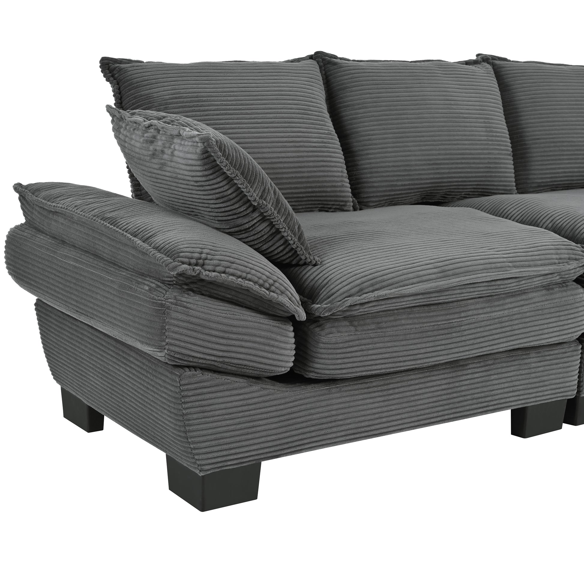 85.4" Modern Curved Sofa, Back Upholstered Couch With 2 Decorative Throw Pillows, Corduroy Fabric Couch For Living Room, Bedroomapartment Gray Corduroy 2 Seat