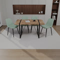 Mdf Dark Wood Dining Table And Modern Dining Chair 4 Piece Set, Medieval Wooden Kitchen Dining Table Set, Rectangular Metal Base, Dining Table And Suede Chair Brown Green Mdf