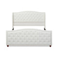 Marcella Upholstered Shelter Headboard Bed Set, California King, Antique White Polyester Box Spring Required California King Antique White Wood Foam Polyester Polyester