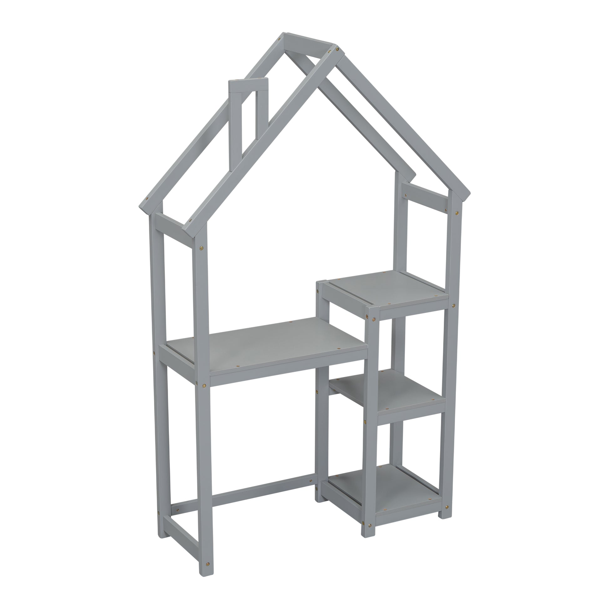 House Shaped Wooden Writing Desk,Kids Study Table,Bookshelf & Toy Storage,Grey Twin Grey American Design Pine