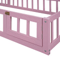 Wooden Floor Bed With Fence Railings And Detachable House Shape Headboard, Twin Size Bed With Kids Dress Up Rack, Kids Montessori Style Playhouse Frame For Girls Boys, Pink Twin Pink Wood