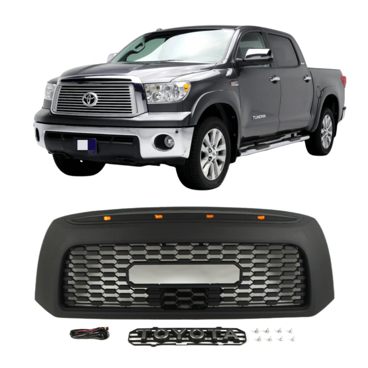 Front Gril For 2007 2013 Toyota Tundra Trd Pro Grill With Lights And Letters Matte Black Black Abs