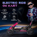 Aosom 12V Electric Go Kart For Kids, Outdoor Ride On Toy With Forward Backward Drive & Adjustable Speed, Gift For Child 3 8 Years Old, Pink Pink Iron Plastic