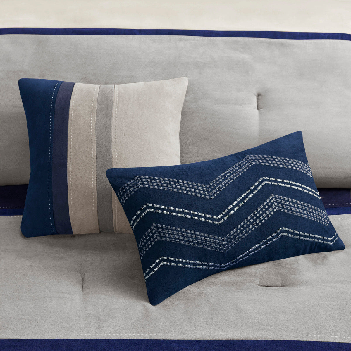 7 Piece Faux Suede Comforter Set Blue Queen Queen Blue Polyester
