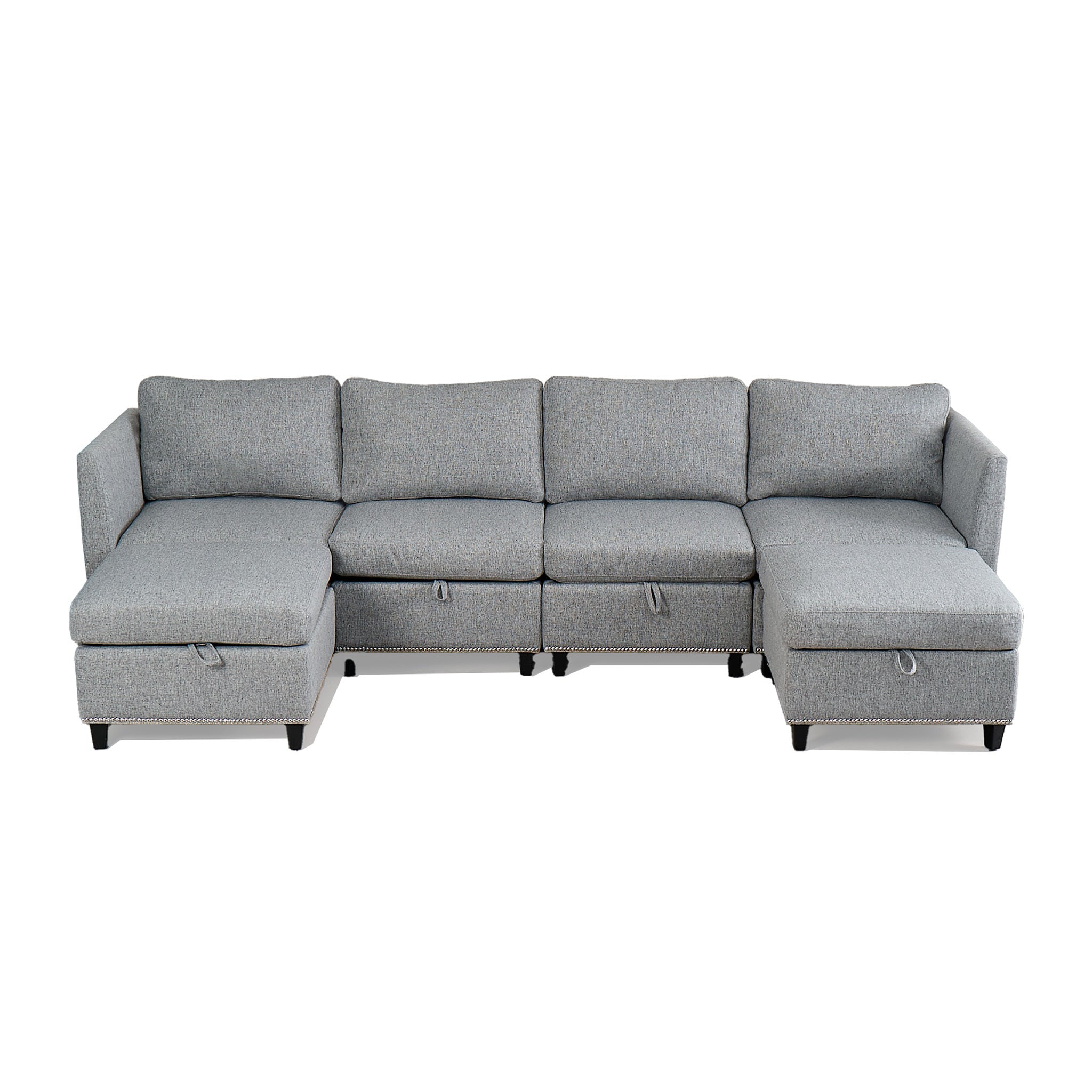 Convertible Sectional Sofa With Storage Seat 6 Seat Sofa With Reversible Chaise U Shaped Sectional Couch For Living Room,Light Grey Grey Fabric 6 Seat