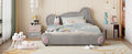 Queen Size Velvet Platform Bed With Bear Shaped Headboard, With Bed End Storage Pocket, Gray Queen Gray Plywood