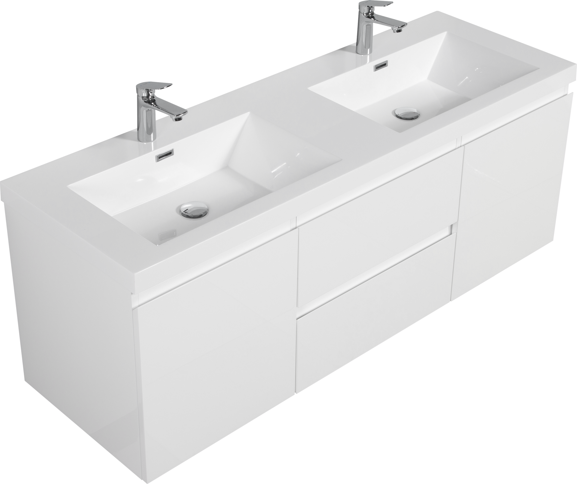 60" Floating Bathroom Vanity With Sink, Modern Wall Mounted Bathroom Storage Vanity Cabinet With Double Resin Top Basin And Two Soft Close Drawers, Glossy White 24V11 60Dgw 2 White 2 Wall Mounted Mdf