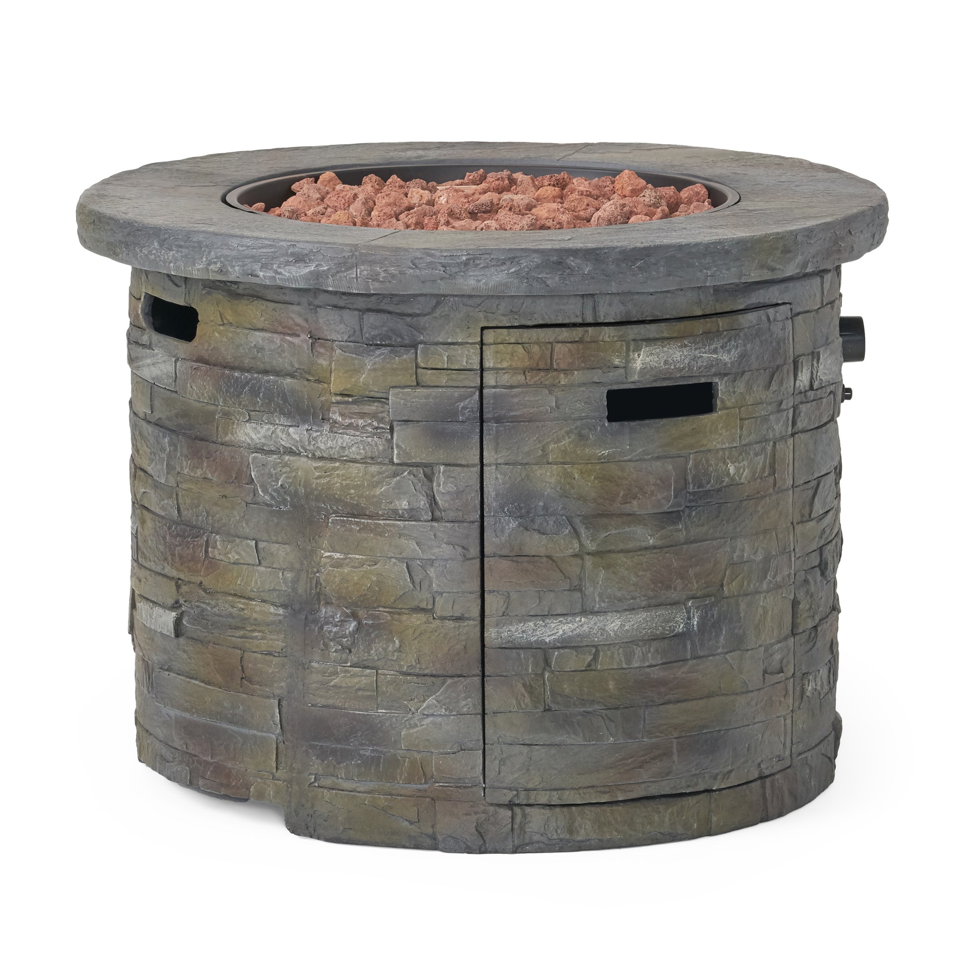 35" 40000 Btu Firepit Round Stone Gray Magnesium Oxide