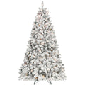 6Ft Snow Flocked Artificial Christmas Tree With Pine Cones, Prelit Xmas Trees, Hinged Easy Assembly & Reinforced Metal Base Ideal For Indoor & Outdoor Festive Decorations White Polyethylene