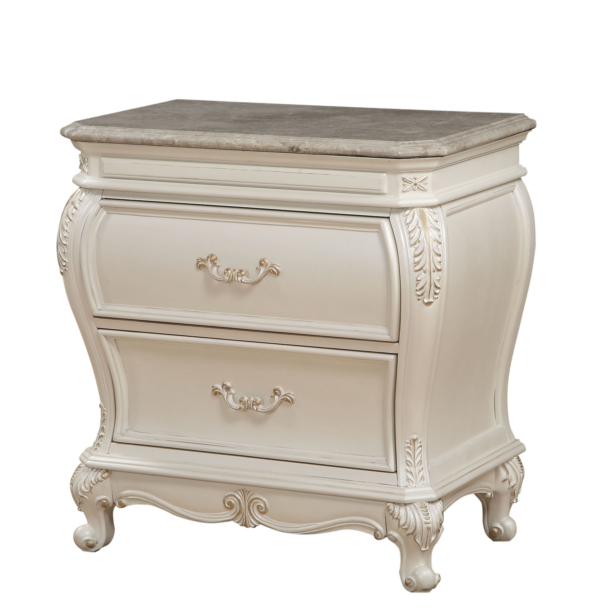 Chantelle Pearl White Finish Nightstand W Granite Top White Synthetic Wood