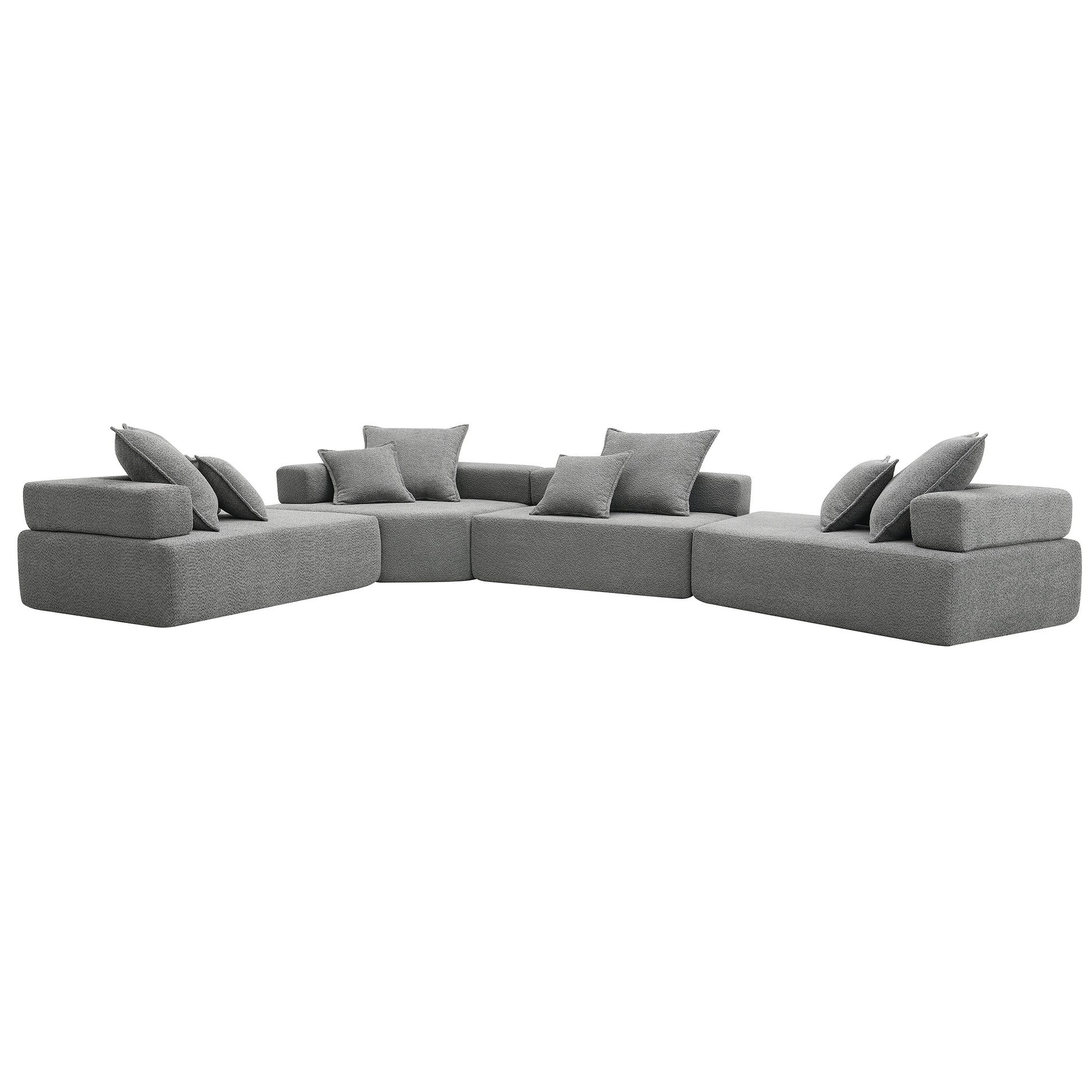 156''Oversized Modular U Shaped Sectional Sofa,Luxury Boucle Floor Couch Set,Convertible Sleeper Couch,Spacious Foam Filled Sofa Bed For Living Room,4 Pc Free Combination,2 Color Gray Boucle 6 Seat