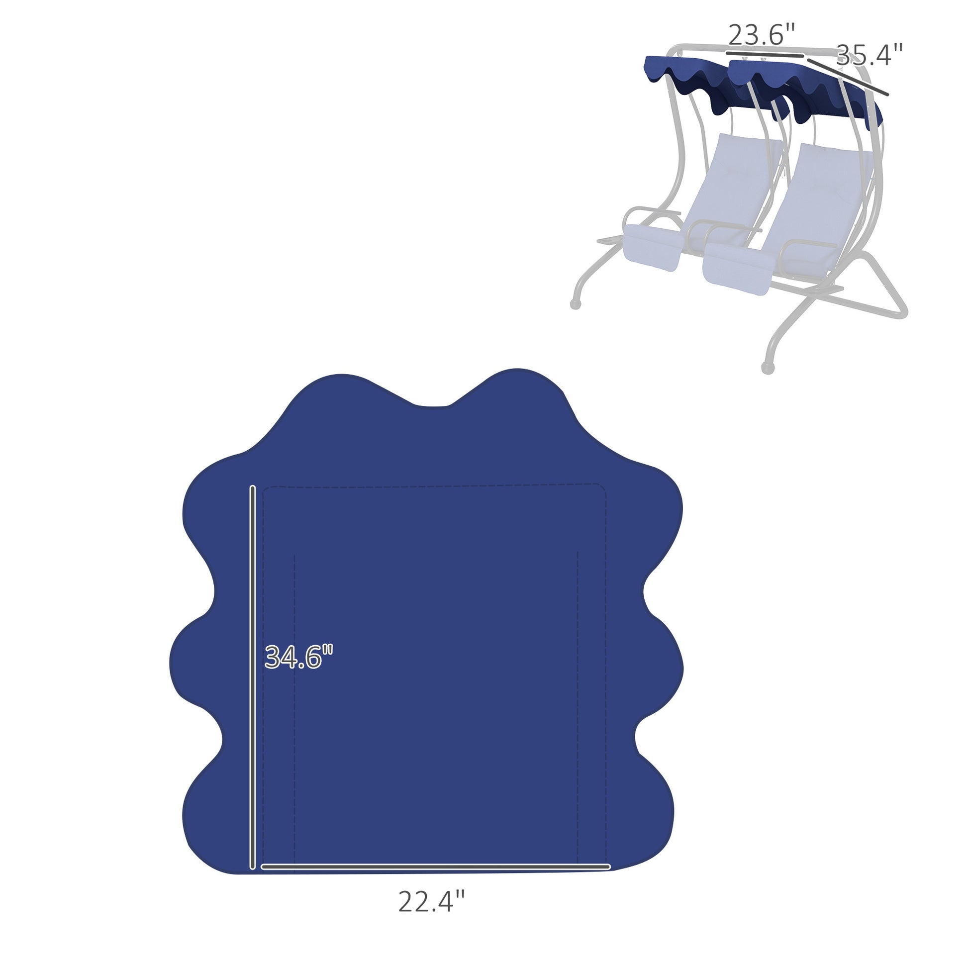 Outsunny 2 Seater Swing Canopy Replacement With Tubular Framework, Outdoor Swing Sunshade Top Cover Canopy Only , Dark Blue Dark Blue Polyester