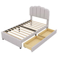 Twin Size Upholstered Bed With 2 Storage Drawers,Wood Slat Support, Beige Twin Beige Upholstered