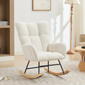 Modern Nursery Rocking Chair Upholstered Glider Chair With High Backrest Rocker Accent Armchair With Solid Wood Legs For Nursery Bedroom Living Room Teddy White White Teddy