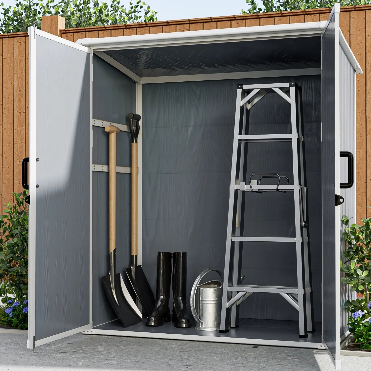 5X3Ft Outdoor Storage Shed Waterproof Resin Cabinet With Lockable Doors For Bikes And Patio Furniture Gray Plastic