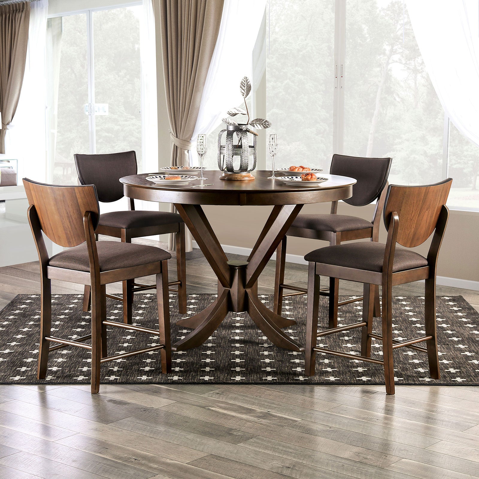 Set Of 2Pc Counter Height Chairs Dining Room Walnut Finish Solid Wood Dark Chocolate Fabric Upholstered Modern Chair Chocolate,Walnut Dining Room Contemporary,Modern,Transitional Dining Chairs Solid Back Set Of 2 Fabric,Solid Wood