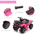 Aosom Kids Atv Four Wheeler Ride On Car, Motorized Quad, 6V Battery Powered Electric Quad With Songs For 18 36 Months, Pink Pink Iron Plastic