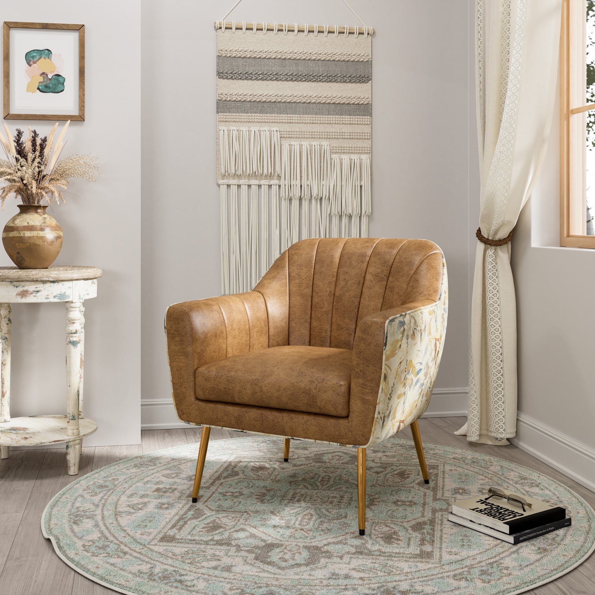 Rose Brown Accent Chair Brown Foam Solid Wood